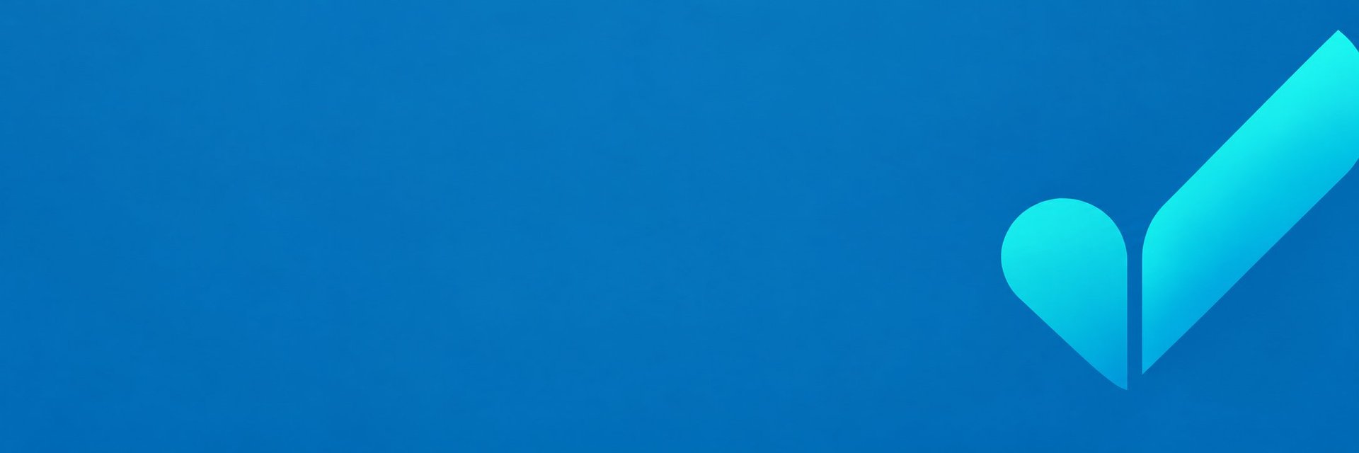 Blue gradient background with cyan checkmark icon in bottom right corner
